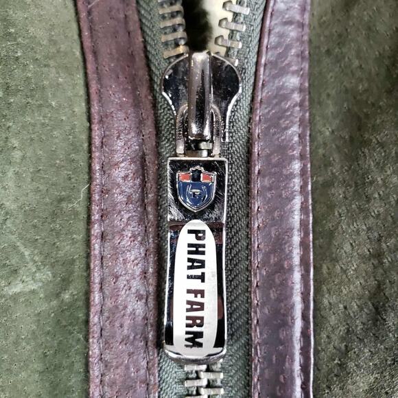 Phat Farm Shearling Lined Aviator Jacket Mens Size 2XL Green Zip Leather Flaw - Picture 8 of 15